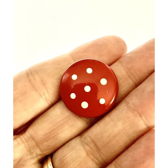 Vintage Red and White Enamel Polk A Dot Earrings Polka dot Polk-a-dot - Picture 3 of 7